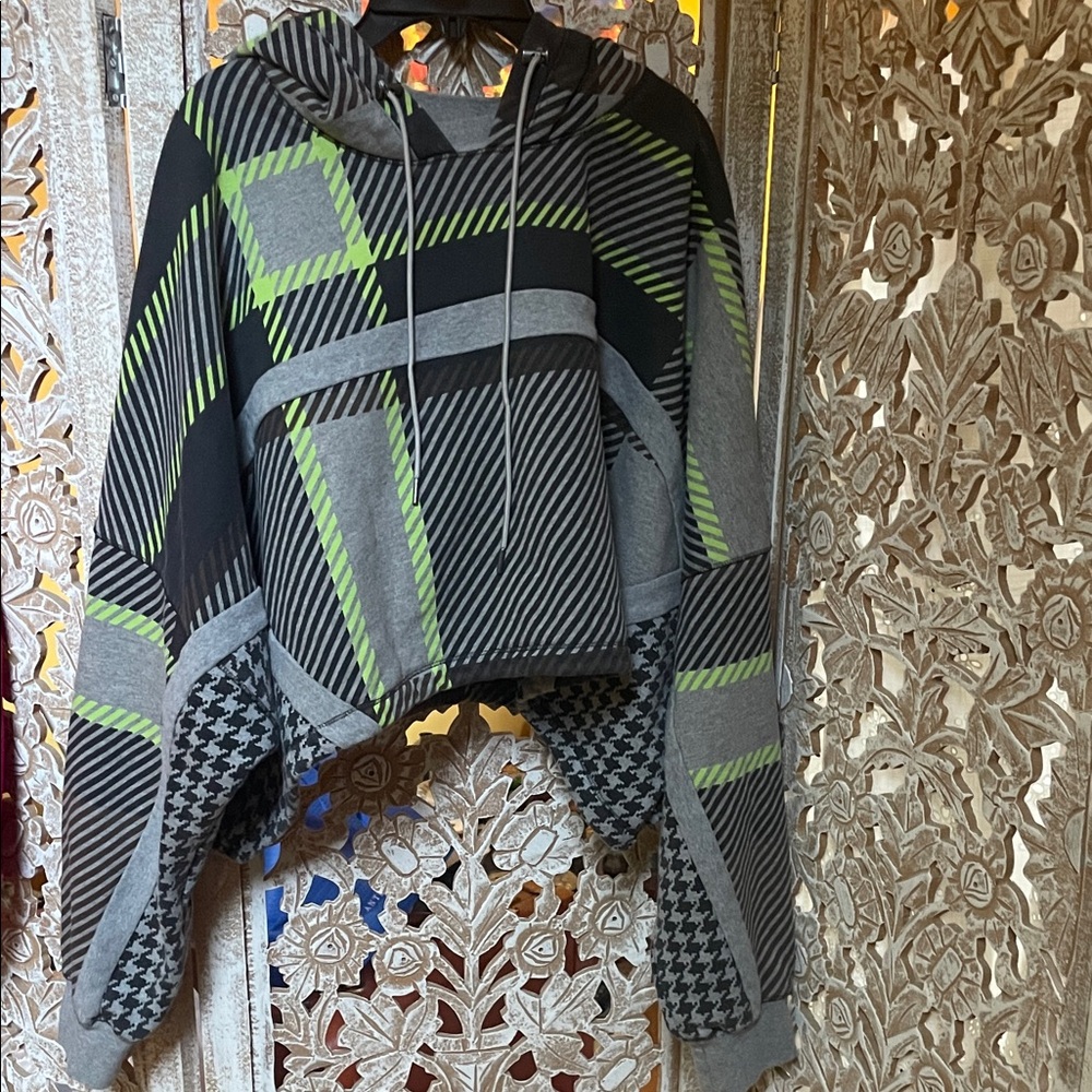 adidas IVY PARK Gray & Neon Green Hooded Pullover